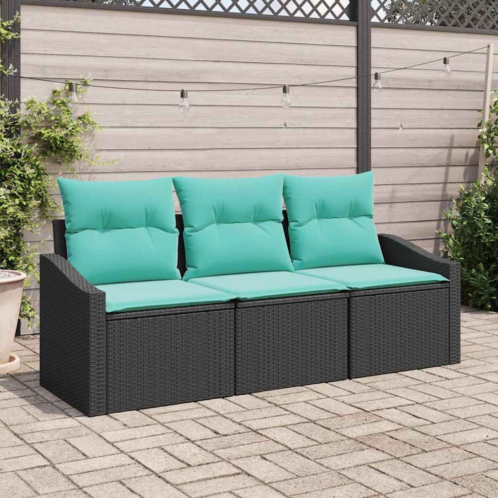 Set di divani con cuscino 3 pcs Nero polyrattan | homemem39