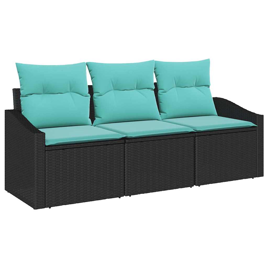Set di divani con cuscino 3 pcs Nero polyrattan | homemem39