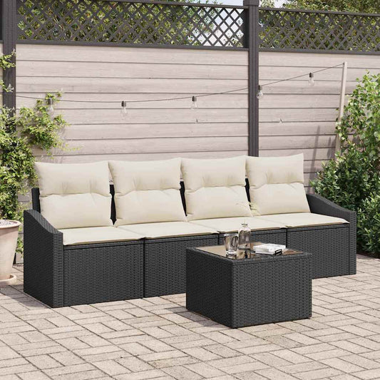 Set di divani con cuscino 5 pcs Nero e Crema polyrattan
