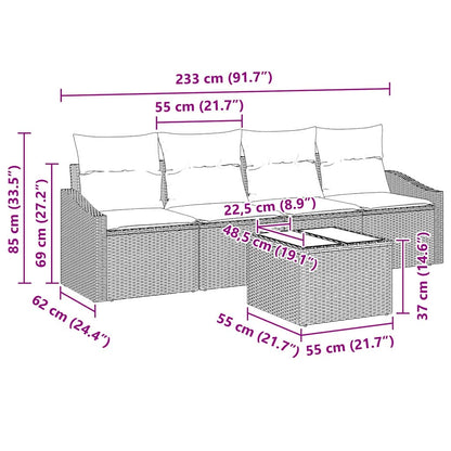 Set Divano da Giardino con cuscino 5 pcs Grigio 55 x 55 x 37 cm