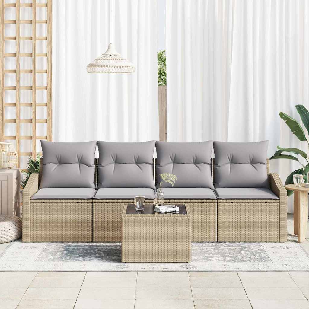 Set di divani 5 pcs Beige e Grigio Chiaro polyrattan | homemem39