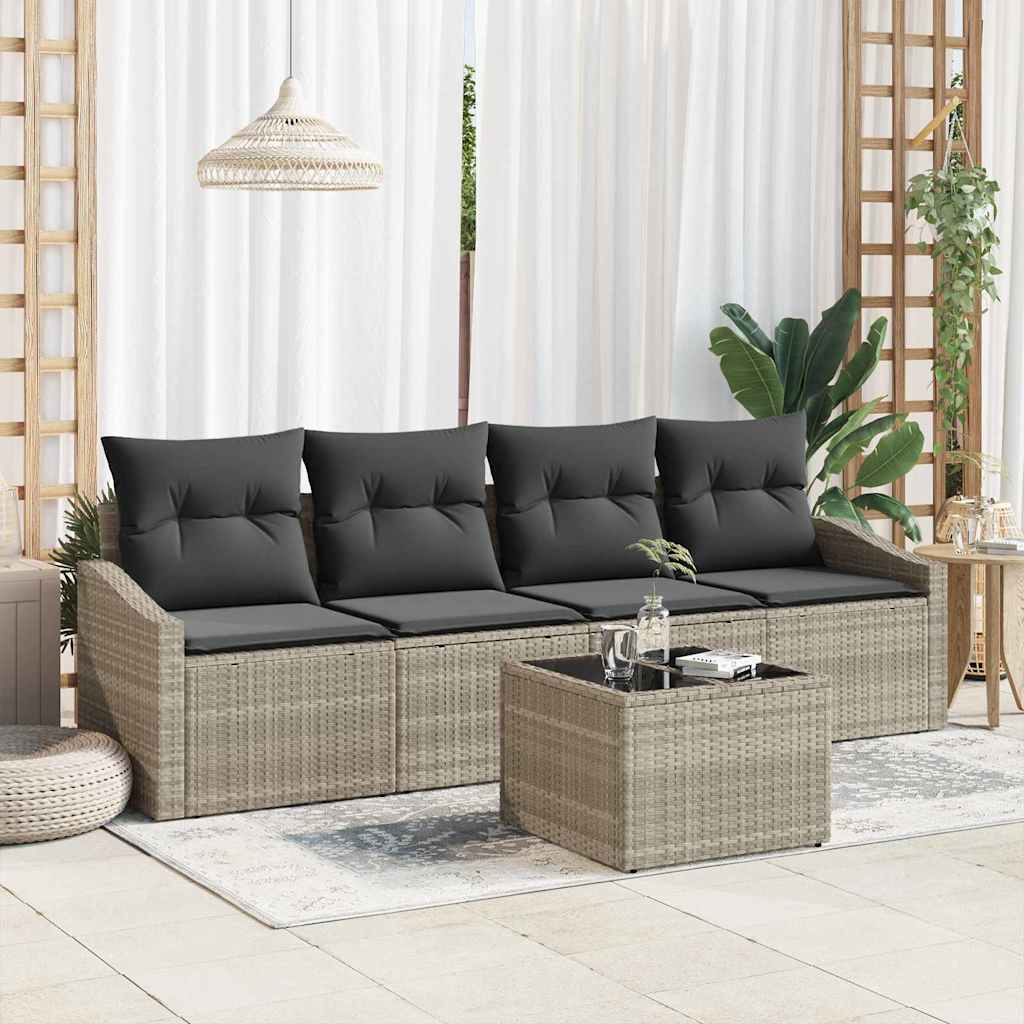Set di divani con cuscino 5 pcs Grigio chiaro polyrattan | homemem39