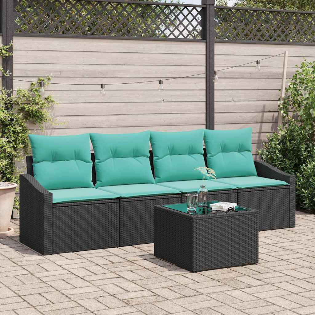 Set di divani con cuscino 5 pcs Nero e Turchese polyrattan | homemem39