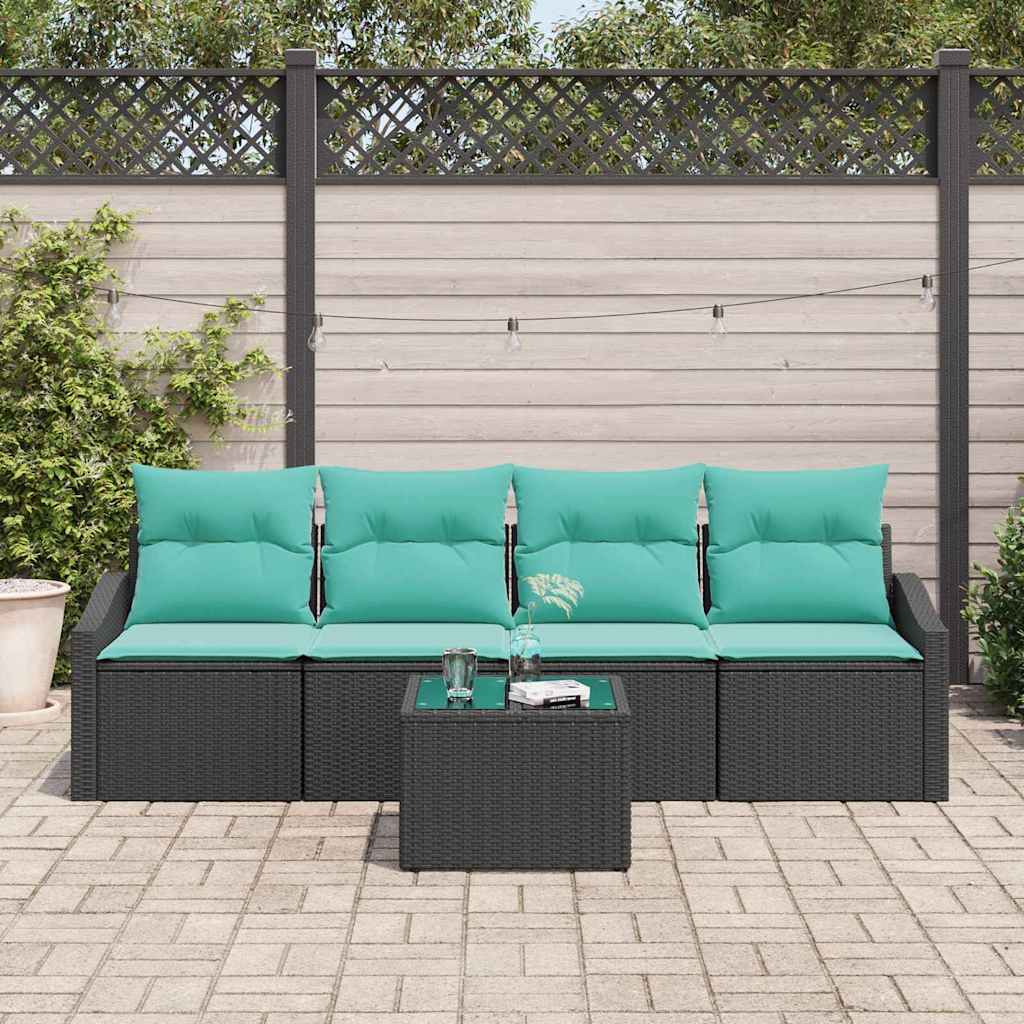 Set di divani con cuscino 5 pcs Nero e Turchese polyrattan | homemem39