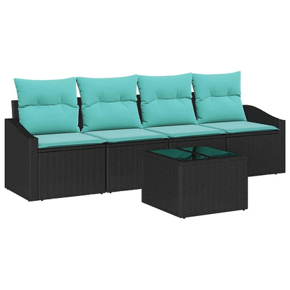 Set di divani con cuscino 5 pcs Nero e Turchese polyrattan | homemem39