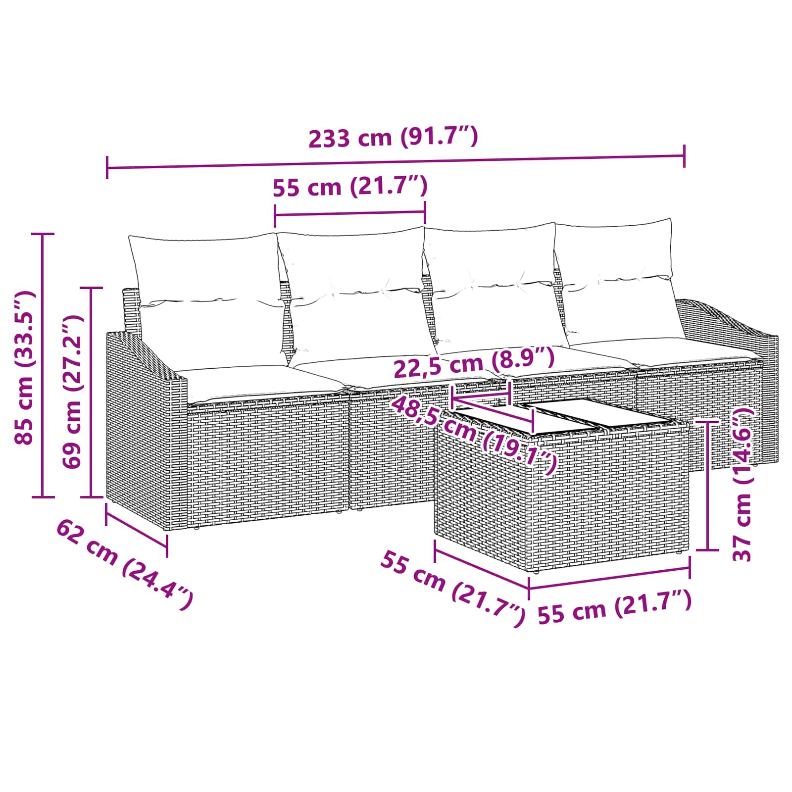 Set di divani con cuscino 5 pcs Nero e Turchese polyrattan | homemem39