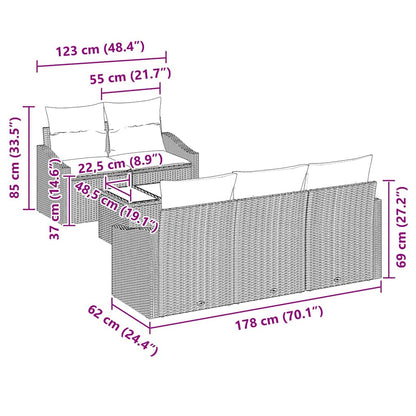 Set Divano da Giardino 6 pcs Marrone e Crema 55 x 55 x 37 cm