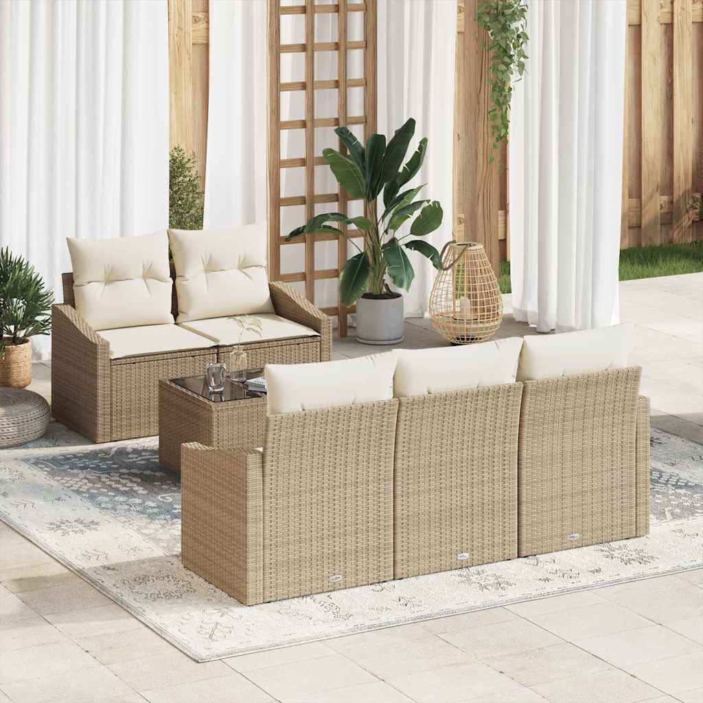 Set di divani 6 pz Beige e Crema polyrattan | homemem39