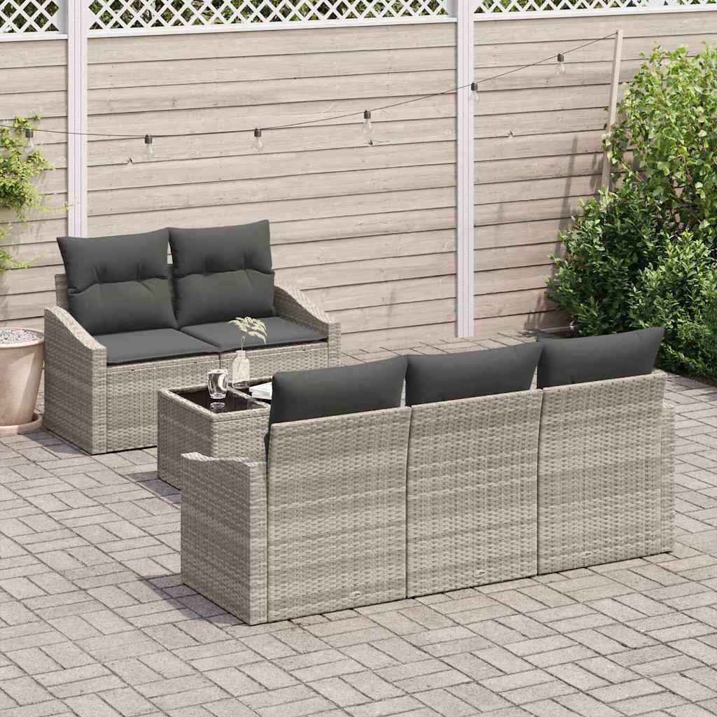 Set di divani 6 pz Grigio chiaro polyrattan