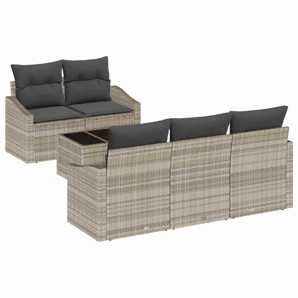 Set di divani 6 pz Grigio chiaro polyrattan