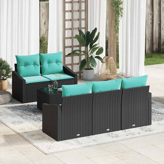 Set di divani con cuscino 6 pcs Nero e Turchese polyrattan