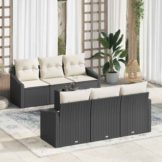 Set Divano da Giardino 7 pcs Nero e Crema 55 x 55 x 37 cm