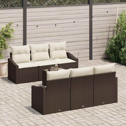 Set di divani con cuscino 7 pcs Marrone e Crema polyrattan | homemem39
