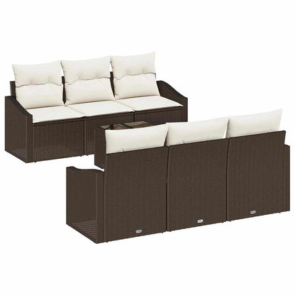 Set di divani con cuscino 7 pcs Marrone e Crema polyrattan | homemem39