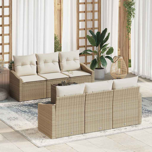Set Divano da Giardino 7 pcs Beige e Crema 55 x 55 x 37 cm