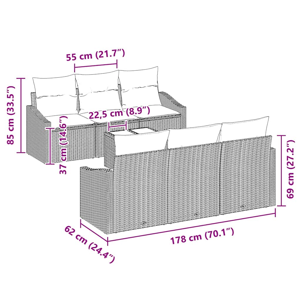 Set Divano da Giardino con cuscino 7 pcs Nero 55 x 55 x 37 cm