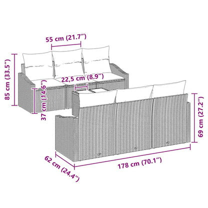 Set Divano da Giardino con cuscino 7 pcs Nero 55 x 55 x 37 cm