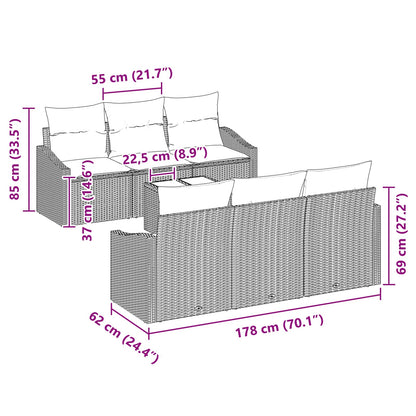 Set di divani 7 pz 3-Numero di posti Marrone e Rosso polyrattan | homemem39