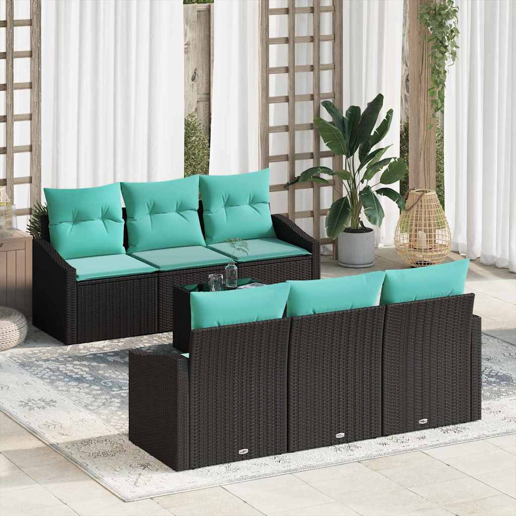 Set di divani con cuscino 7 pcs Nero e Turchese polyrattan | homemem39