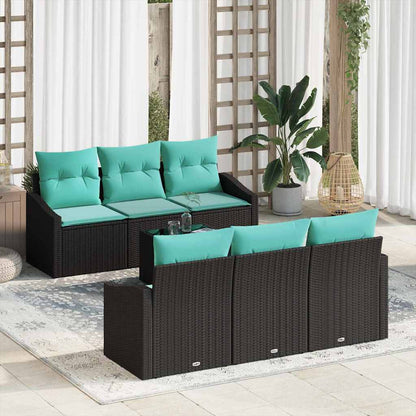 Set di divani con cuscino 7 pcs Nero e Turchese polyrattan | homemem39