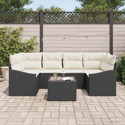 Set di divani con cuscino 7 pcs Nero e Crema polyrattan | homemem39