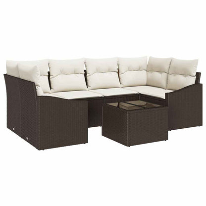 Set Divano da Giardino 7 pcs Marrone e Crema 55 x 55 x 37 cm