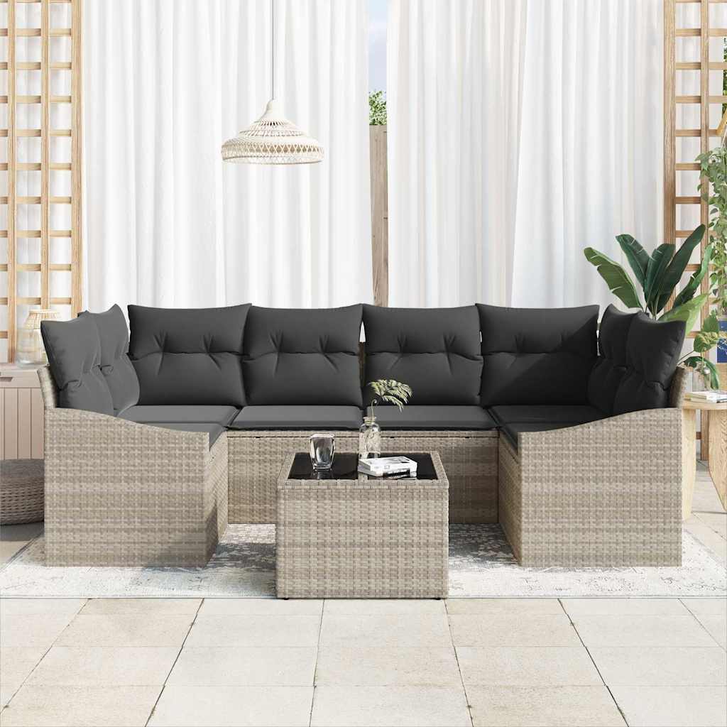 Set di divani con cuscino 7 pcs Grigio chiaro polyrattan | homemem39