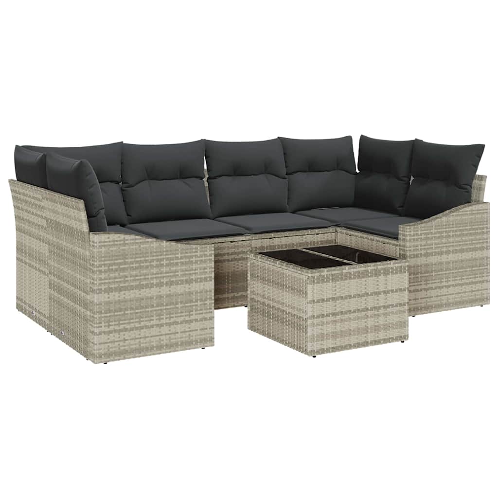 Set di divani con cuscino 7 pcs Grigio chiaro polyrattan | homemem39