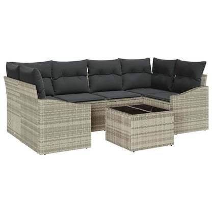 Set di divani con cuscino 7 pcs Grigio chiaro polyrattan | homemem39