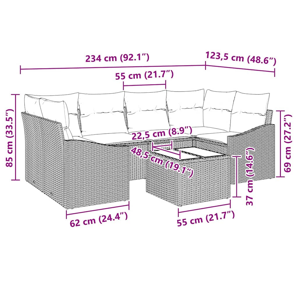 Set di divani con cuscino 7 pcs Grigio chiaro polyrattan | homemem39