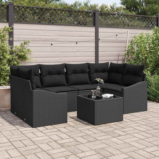 Set Divano da Giardino con cuscino 7 pcs Nero 55 x 55 x 37 cm