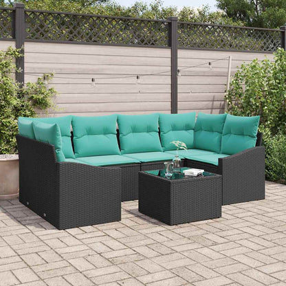 Set di divani con cuscino 7 pcs Nero e Turchese polyrattan | homemem39
