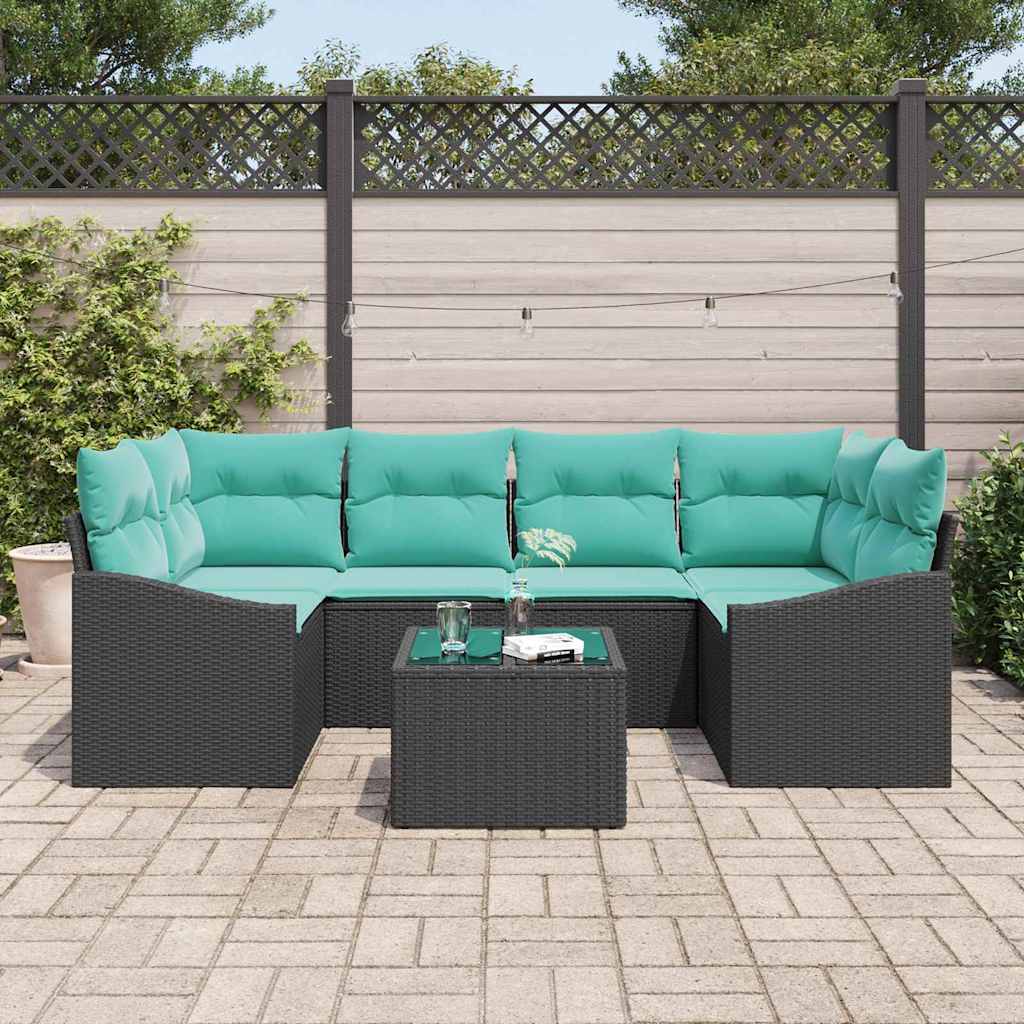 Set di divani con cuscino 7 pcs Nero e Turchese polyrattan | homemem39