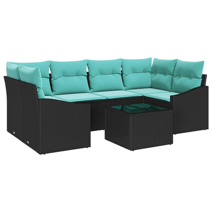 Set di divani con cuscino 7 pcs Nero e Turchese polyrattan | homemem39