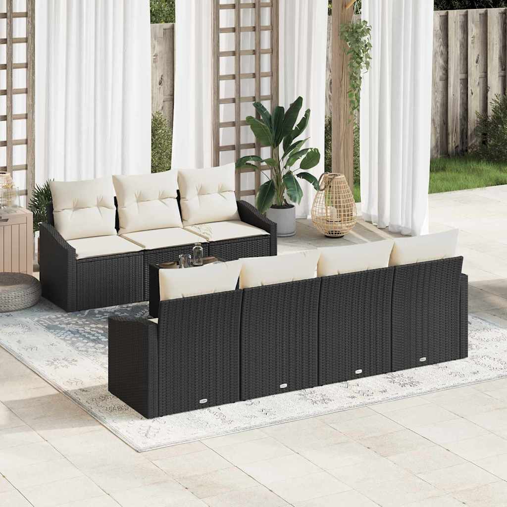 Set di divani con cuscino 8 pcs Nero e Crema polyrattan | homemem39