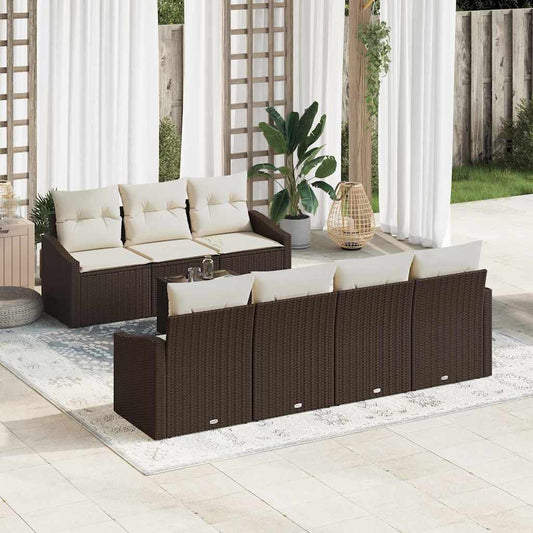 Set Divano da Giardino 8 pcs Marrone e Crema 55 x 55 x 37 cm