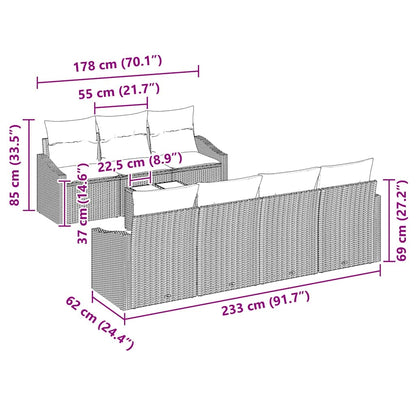 Set Divano da Giardino con cuscino 8 pcs Grigio 55 x 55 x 37 cm