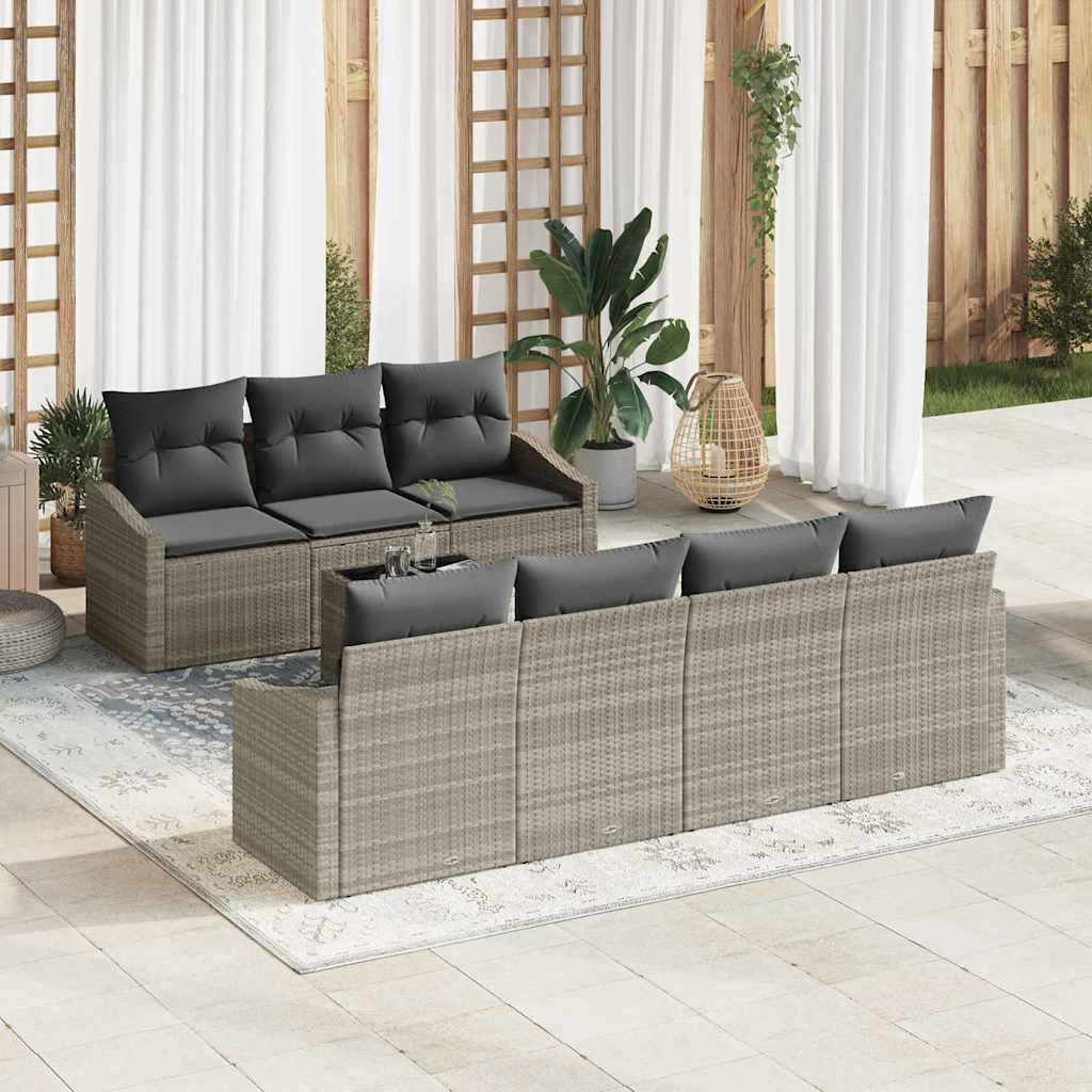 Set di divani con cuscino 8 pcs Grigio chiaro polyrattan | homemem39