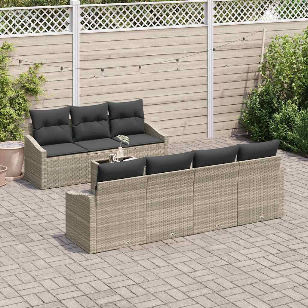 Set di divani con cuscino 8 pcs Grigio chiaro polyrattan | homemem39