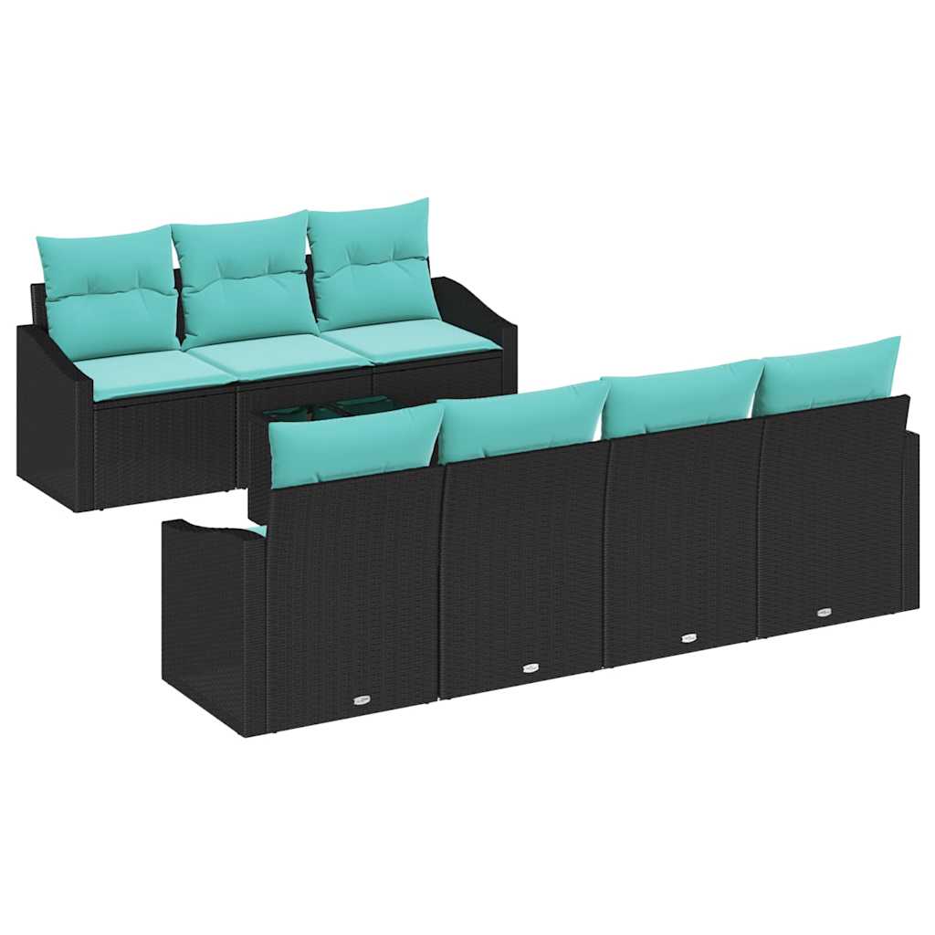 Set di divani con cuscino 8 pcs Nero e Turchese polyrattan | homemem39