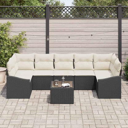 Set Divano da Giardino 8 pcs Nero e Crema 55 x 55 x 37 cm