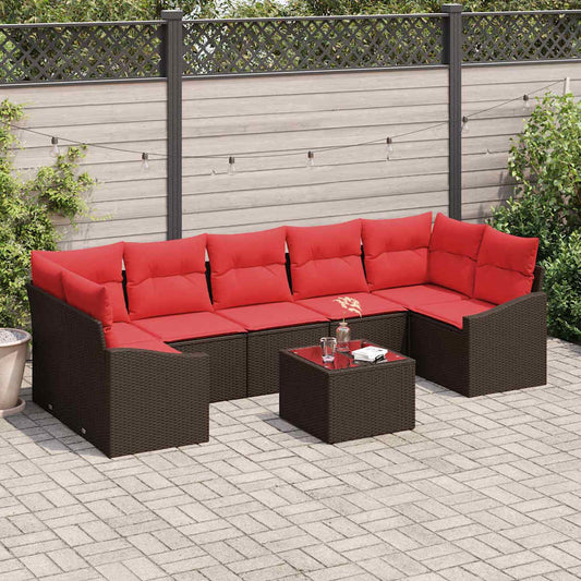 Set di divani 8 pz 7-Numero di posti Marrone e Rosso polyrattan | homemem39