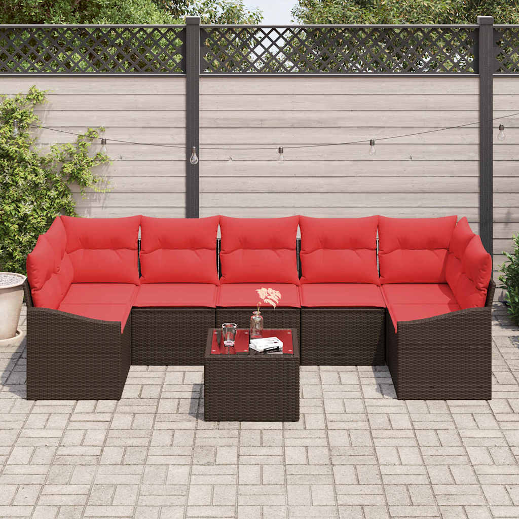 Set di divani 8 pz 7-Numero di posti Marrone e Rosso polyrattan | homemem39