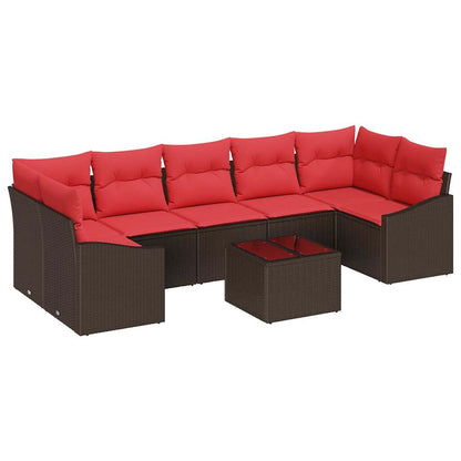 Set di divani 8 pz 7-Numero di posti Marrone e Rosso polyrattan | homemem39