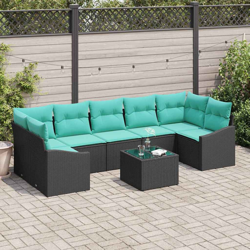 Set di divani con cuscino 8 pcs Nero e Turchese polyrattan | homemem39