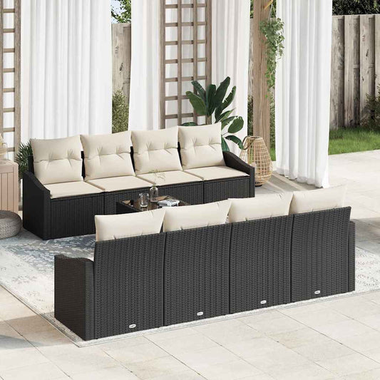 Set Divano da Giardino 9 pcs Nero e Crema 55 x 55 x 37 cm