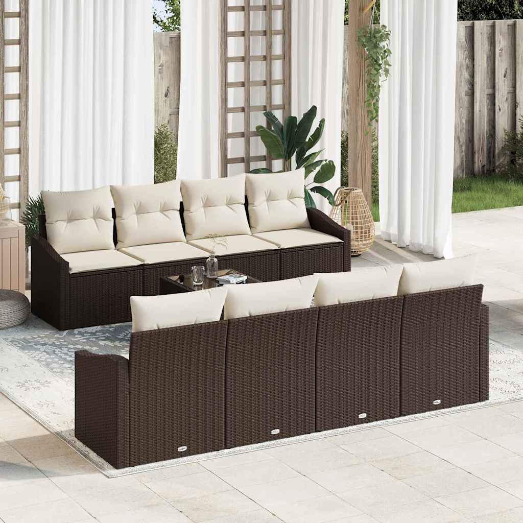 Set di divani con cuscino 9 pcs Marrone e Crema polyrattan | homemem39