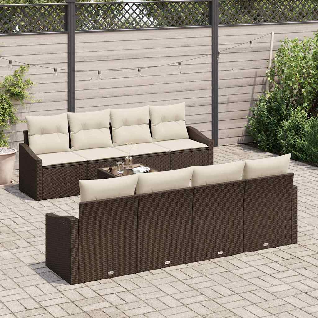 Set di divani con cuscino 9 pcs Marrone e Crema polyrattan | homemem39