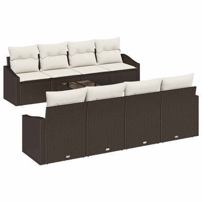 Set di divani con cuscino 9 pcs Marrone e Crema polyrattan | homemem39