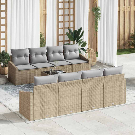 Set di divani 9 pcs Beige e Grigio Chiaro polyrattan